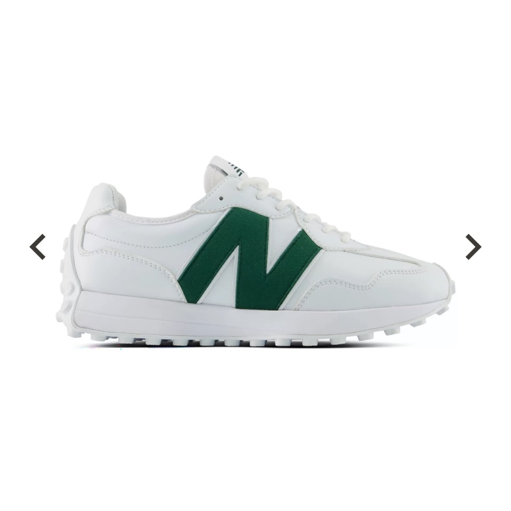 New Balance White Sneakers with Dark Green 'N' Accent